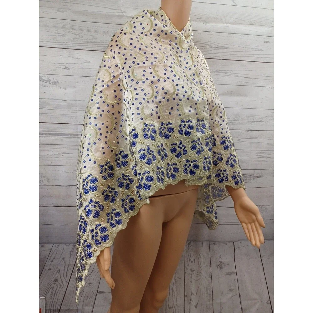 Vtg Sanskriti Dupatta Organza Hijab Scarves Gold Tone Sequins Embroider 33